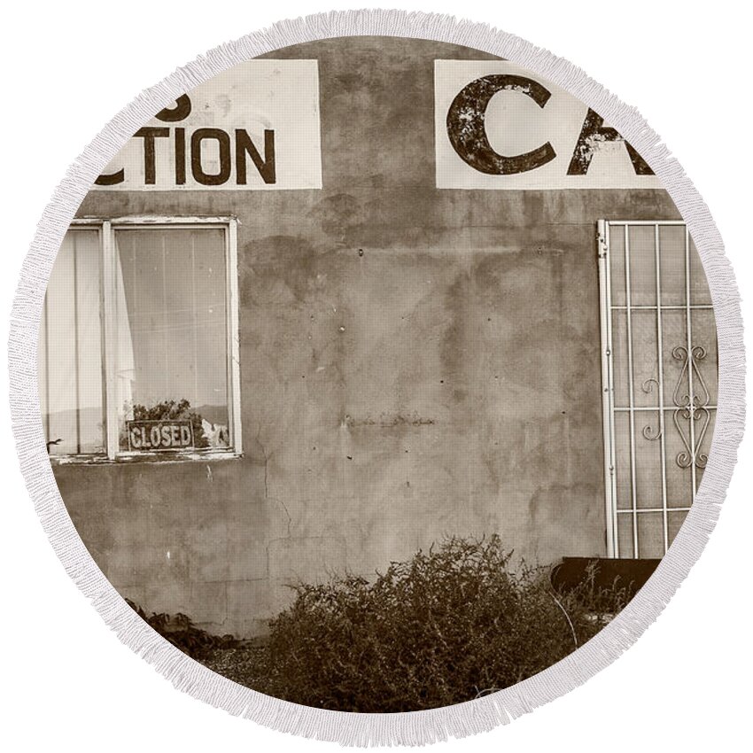 Steven Bateson Round Beach Towel featuring the photograph Taos Junction Cafe by Steven Bateson