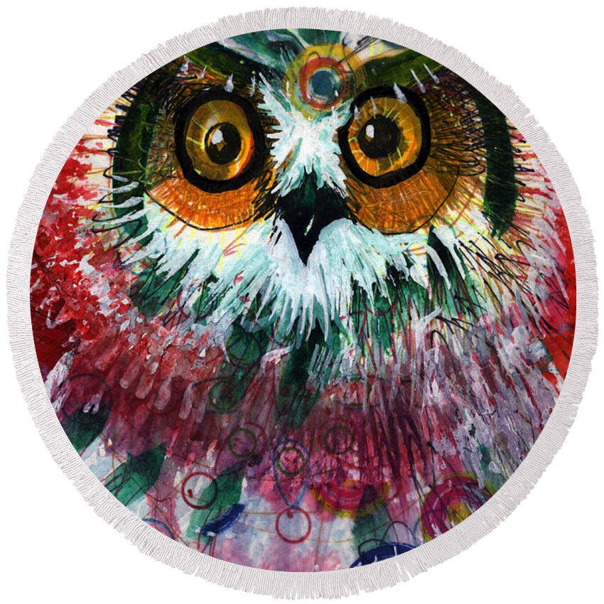 Owl Round Beach Towel featuring the painting Target by Laurel Bahe