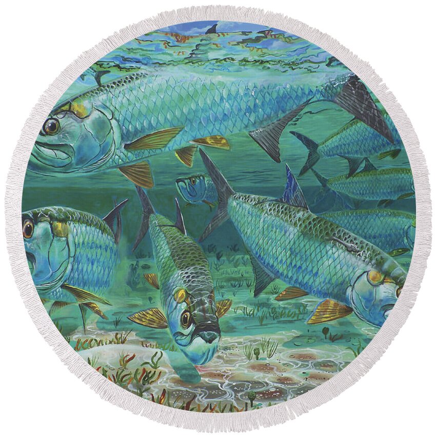 Tarpon Round Beach Towel featuring the painting Tarpon rolling In0025 by Carey Chen