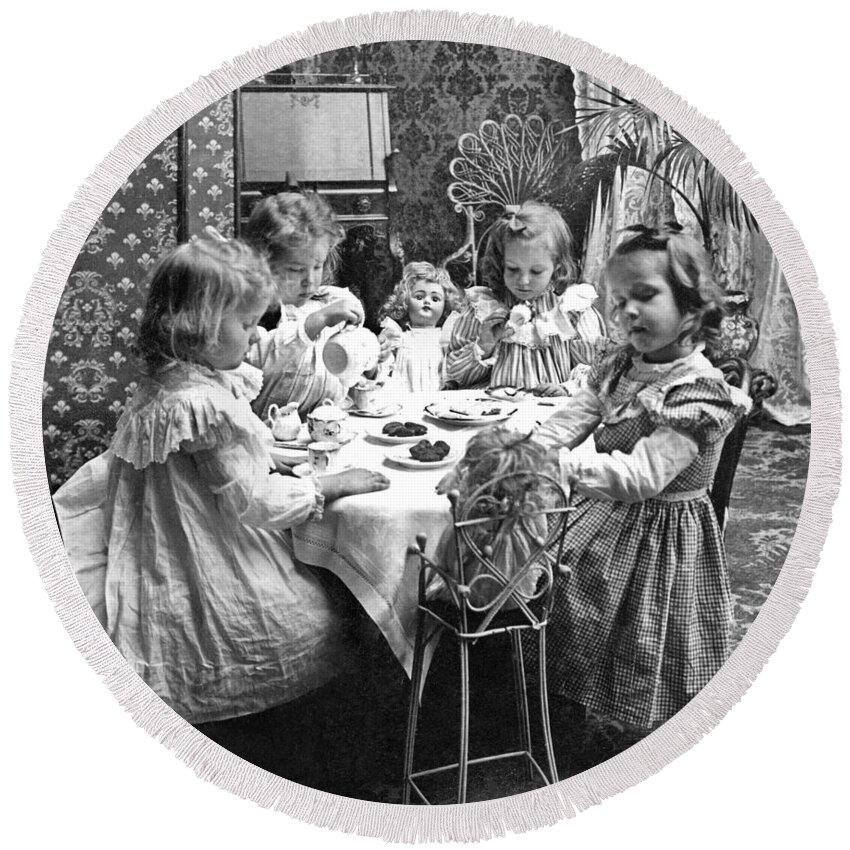 1902 Round Beach Towel featuring the photograph TEA PARTY, c1902 by Granger