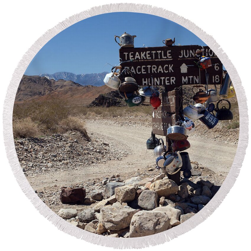 Teakettle Junction Round Beach Towel featuring the photograph Teakettle Junction by Joe Schofield