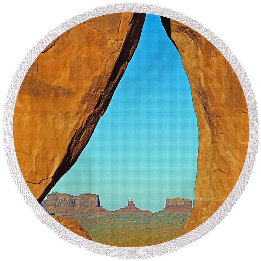 Monument Valley Round Beach Towel featuring the photograph Tear Drop Arch Monument Valley by JustJeffAz Photography