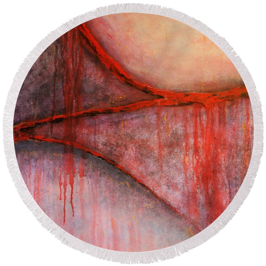 Abstract Round Beach Towel featuring the painting Tears of War by Michelle Joseph-Long