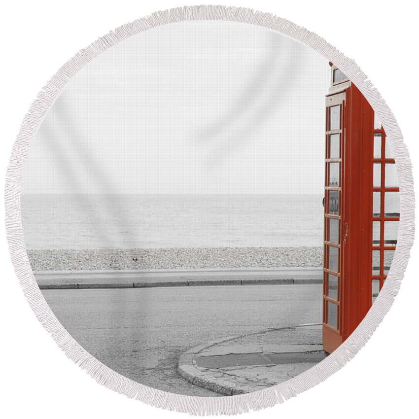 Telephone Booth Round Beach Towel featuring the photograph Telephone Booth by Chevy Fleet