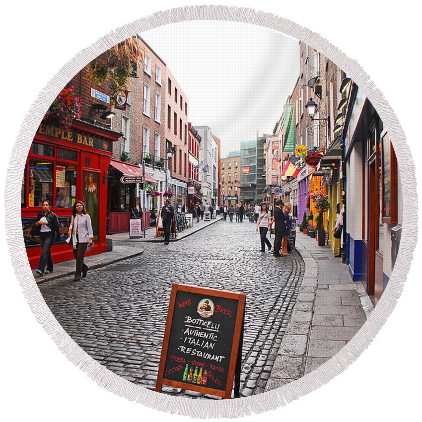 Ireland Round Beach Towel featuring the photograph Temple Bar by Mary Carol Story