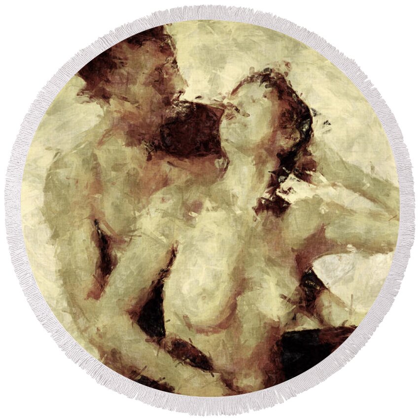 Nudes Round Beach Towel featuring the photograph Tempt Me by Kurt Van Wagner