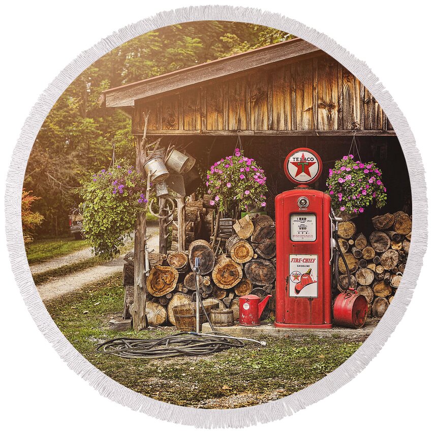Gas Pump Round Beach Towel featuring the photograph Ten Cents a Gallon by Heather Applegate