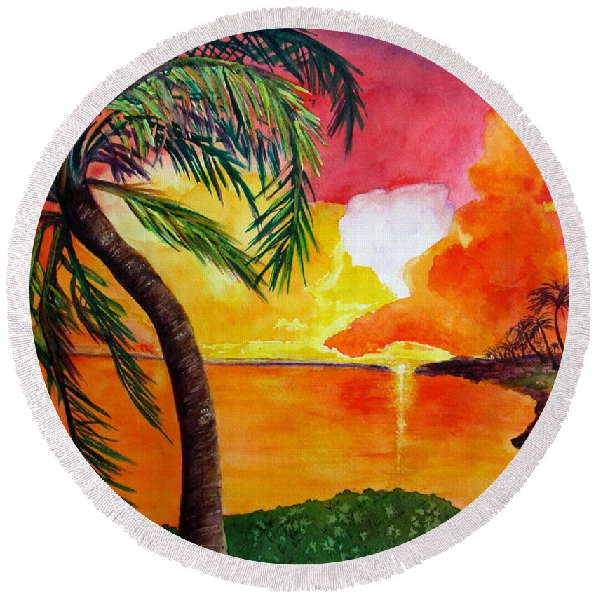 Tropical Sunset Round Beach Towel featuring the painting Tequila Sunset by Diane DeSavoy