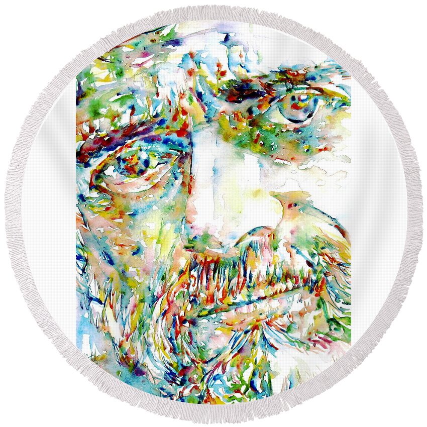 Terence Mckenna Round Beach Towel featuring the painting TERENCE MCKENNA watercolor portrait.1 by Fabrizio Cassetta