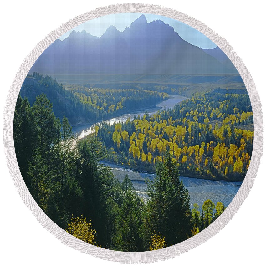 Snake River Overlook Round Beach Towel featuring the photograph 2M9301-Teton Range from Snake River Overlook by Ed Cooper Photography