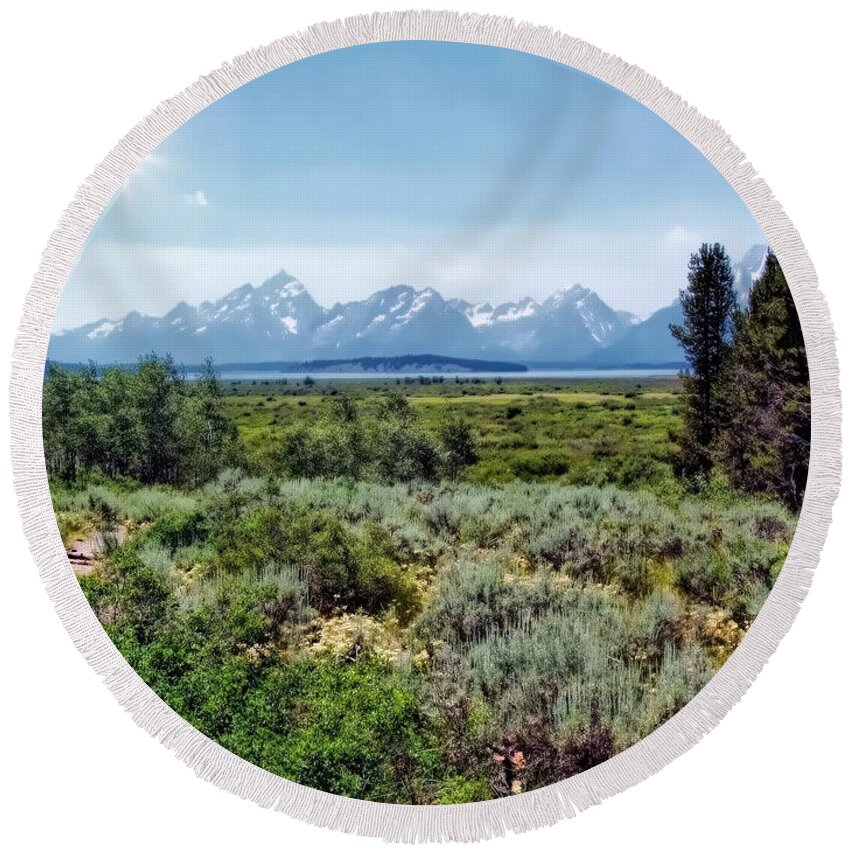 Wyoming Round Beach Towel featuring the photograph Tetons 1 by Dawn Eshelman