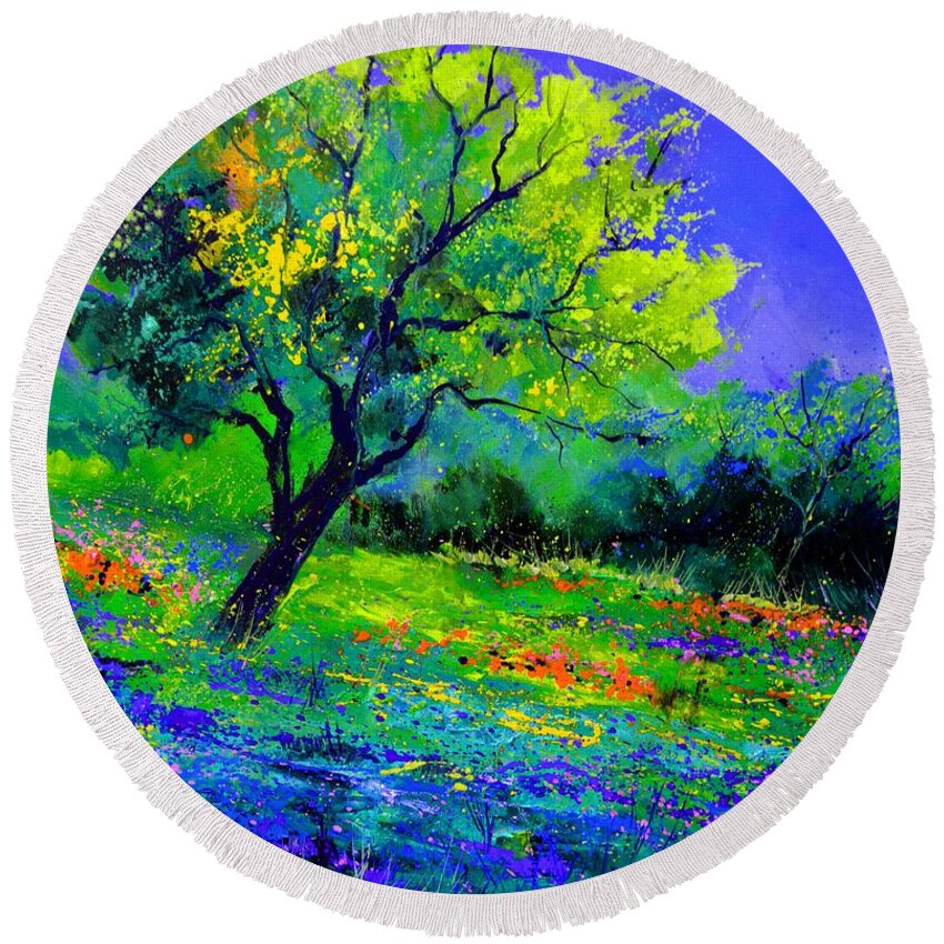 Landscape Round Beach Towel featuring the painting Texan oak 764110 by Pol Ledent