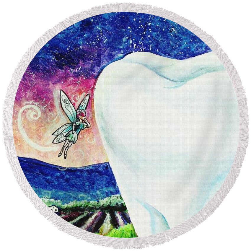 Fairy Round Beach Towel featuring the painting That's No Baby Tooth by Shana Rowe Jackson