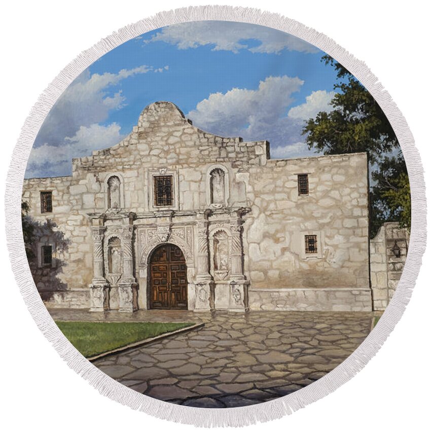 The Alamo Round Beach Towel featuring the painting The Alamo by Kyle Wood