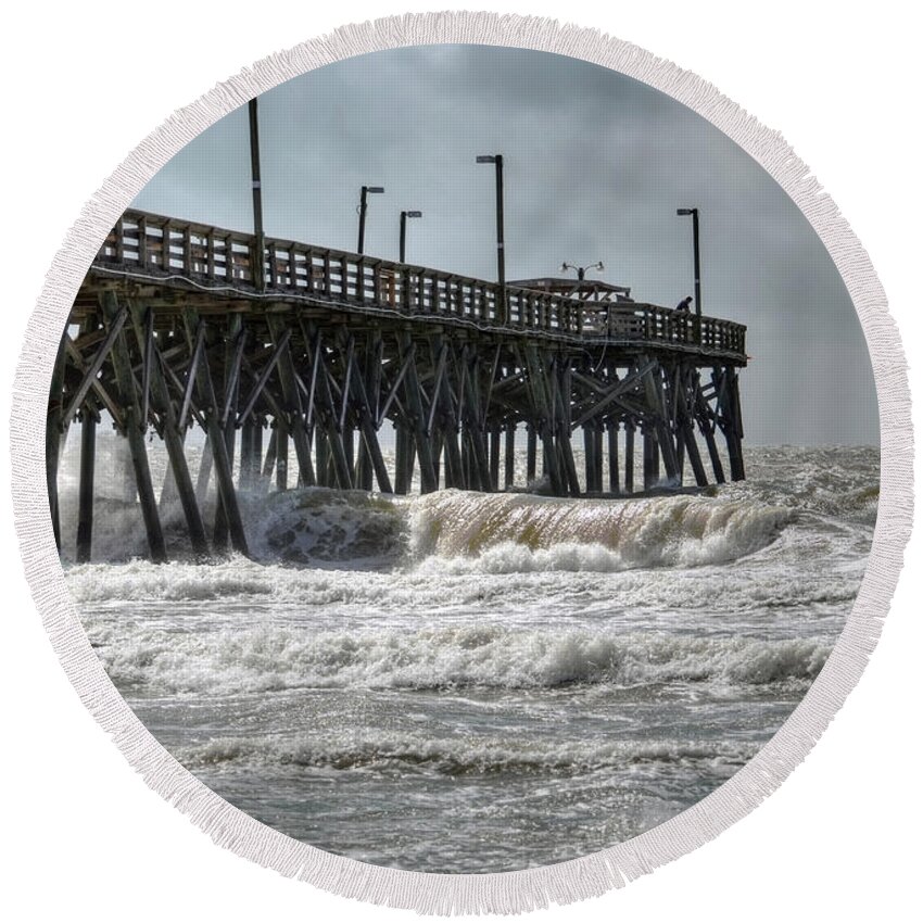 Ocean Round Beach Towel featuring the photograph The Angry Sea by Kathy Baccari