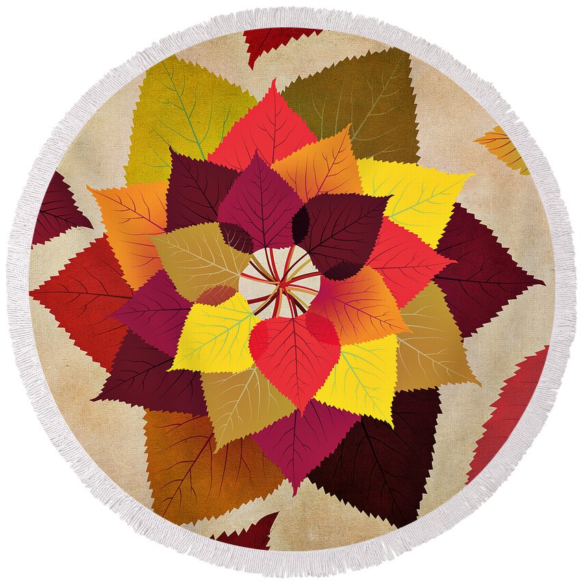 Fall Round Beach Towel featuring the digital art The Artistry Of Fall by Angelina Tamez