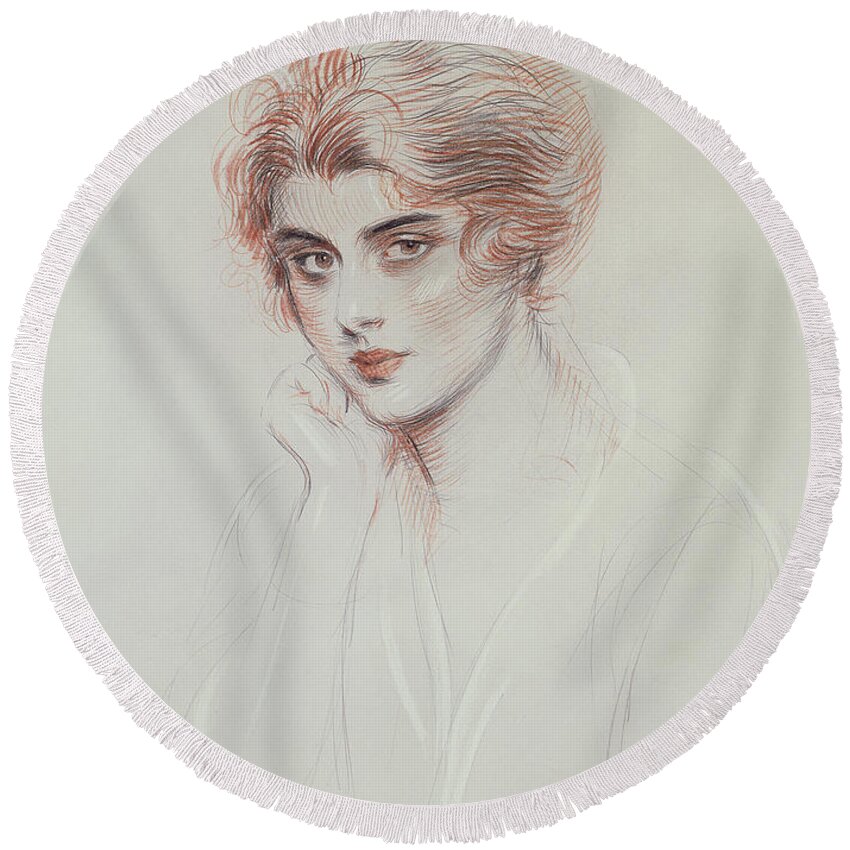 Century Round Beach Towel featuring the drawing The Artists Daughter by Paul Cesar Helleu