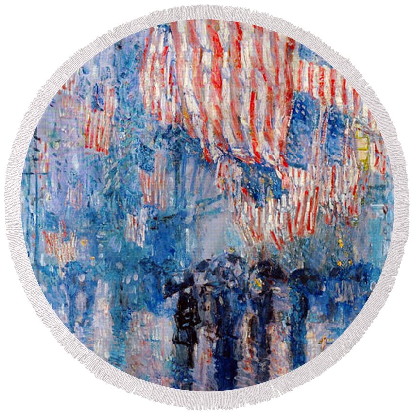 Frederick Childe Hassam Round Beach Towel featuring the digital art The Avenue In The Rain by Frederick Childe Hassam