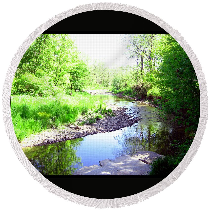 Shawn Round Beach Towel featuring the photograph The Babbling Stream by Shawn Dall
