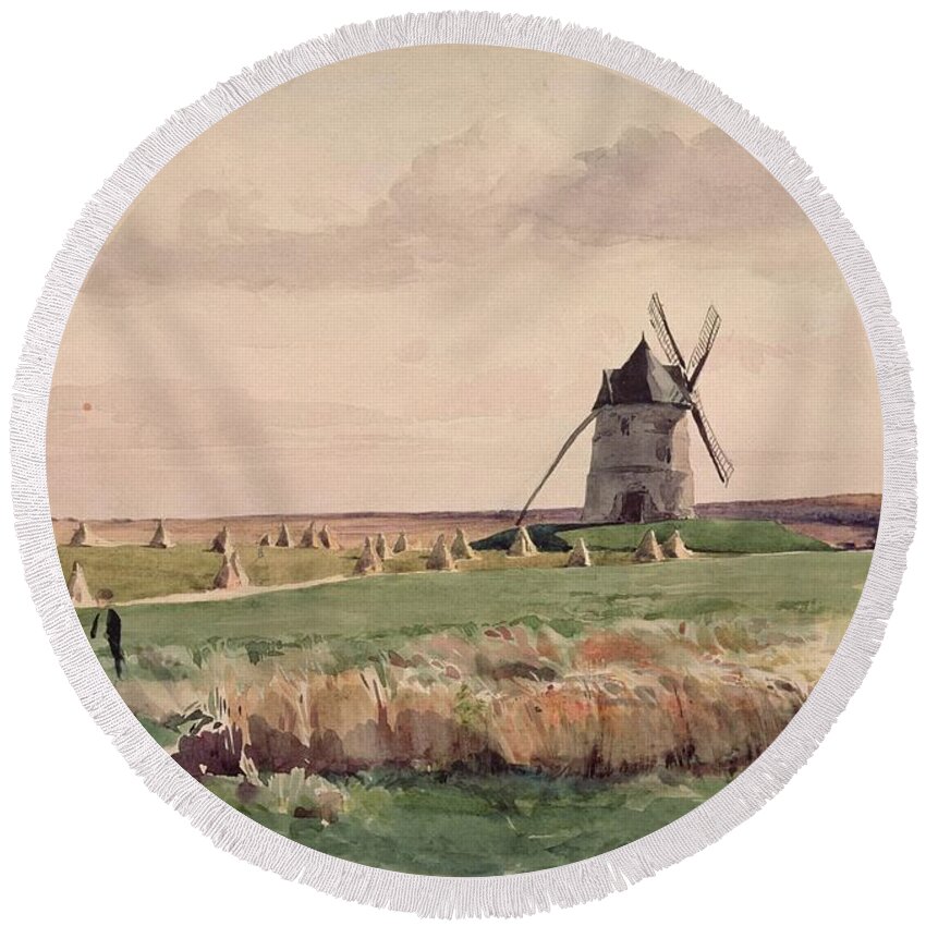 Windmill Round Beach Towel featuring the photograph The Battlefield Of Crecy, 26 August, 1346 by John Absolon