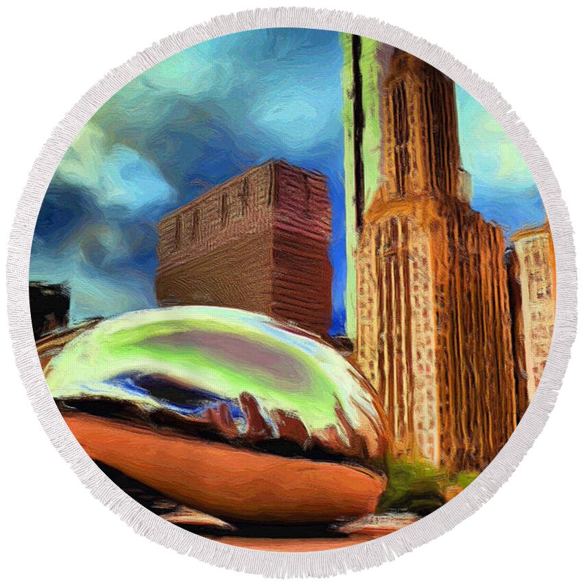 Cloudgate Round Beach Towel featuring the painting The Bean - 20 by Ely Arsha