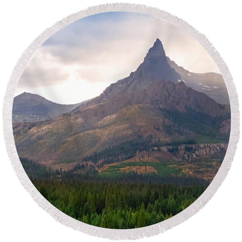Montana Round Beach Towel featuring the photograph The Beartooth Mountains  by Lars Lentz