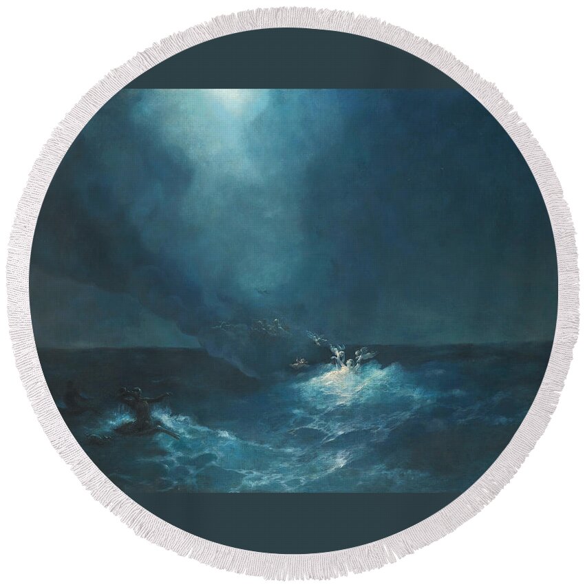 Ivan Konstantinovich Aivazovsky Round Beach Towel featuring the painting The Birth of Aphrodite by Ivan Konstantinovich Aivazovsky