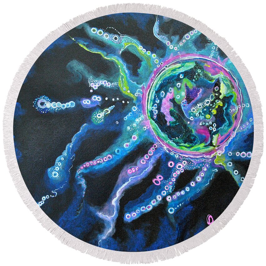 Lights Round Beach Towel featuring the painting The Birth of Music by Patricia Arroyo
