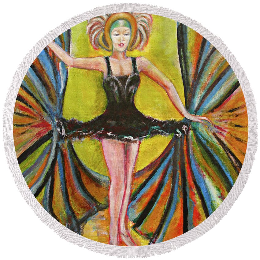 Ballet Round Beach Towel featuring the painting The Black Tutu by Tom Conway