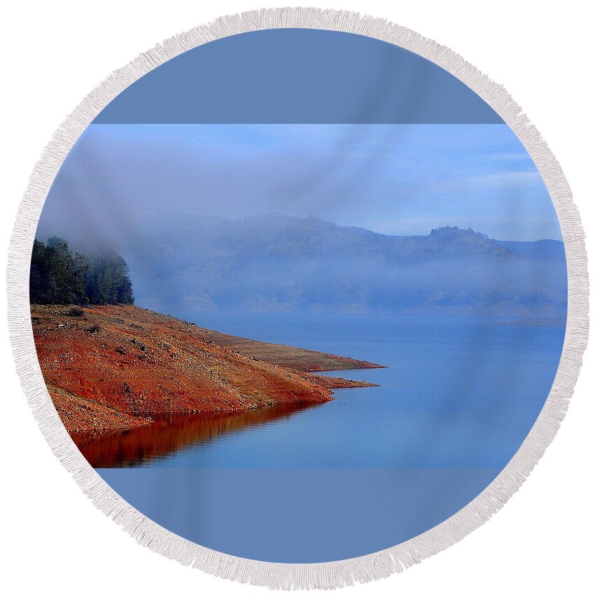 Scenic Round Beach Towel featuring the photograph The Blue Silk Mist by AJ Schibig