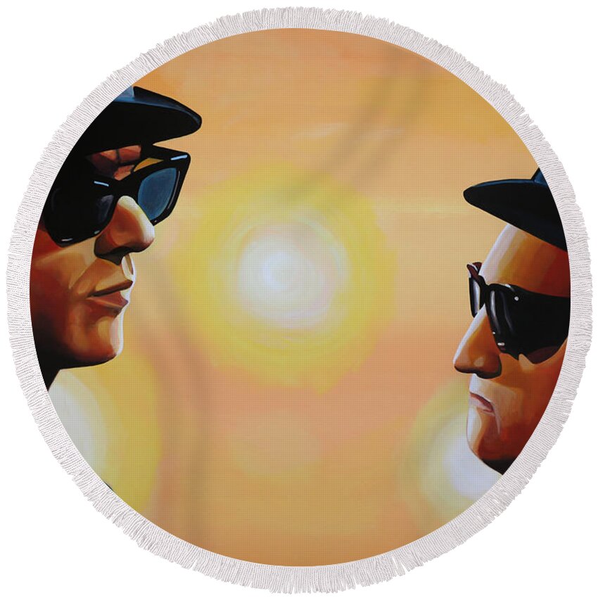 The Blues Brothers Round Beach Towel featuring the painting The Blues Brothers by Paul Meijering