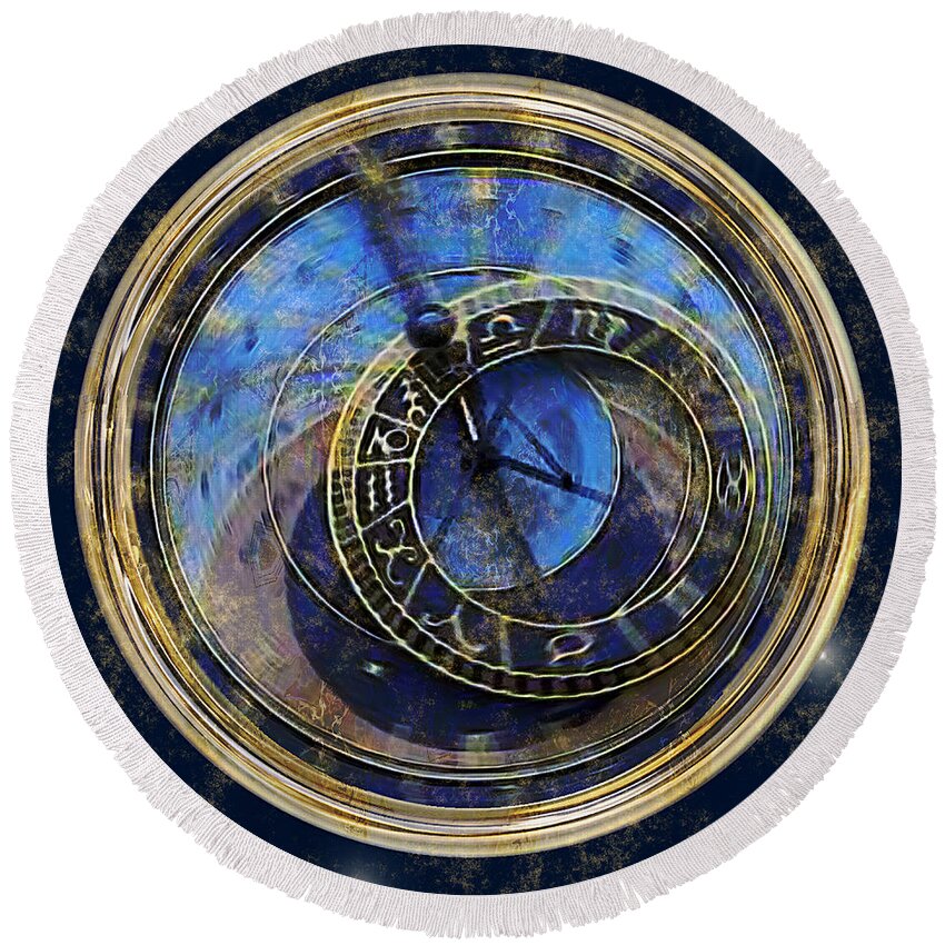 Clock Round Beach Towel featuring the painting The Carousel of Time by RC DeWinter