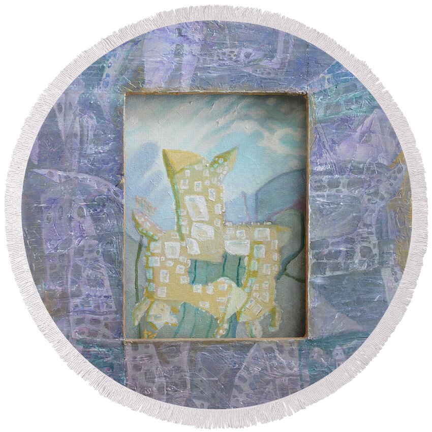 Abstract Round Beach Towel featuring the painting The Castle - Framed by Nancy Mauerman