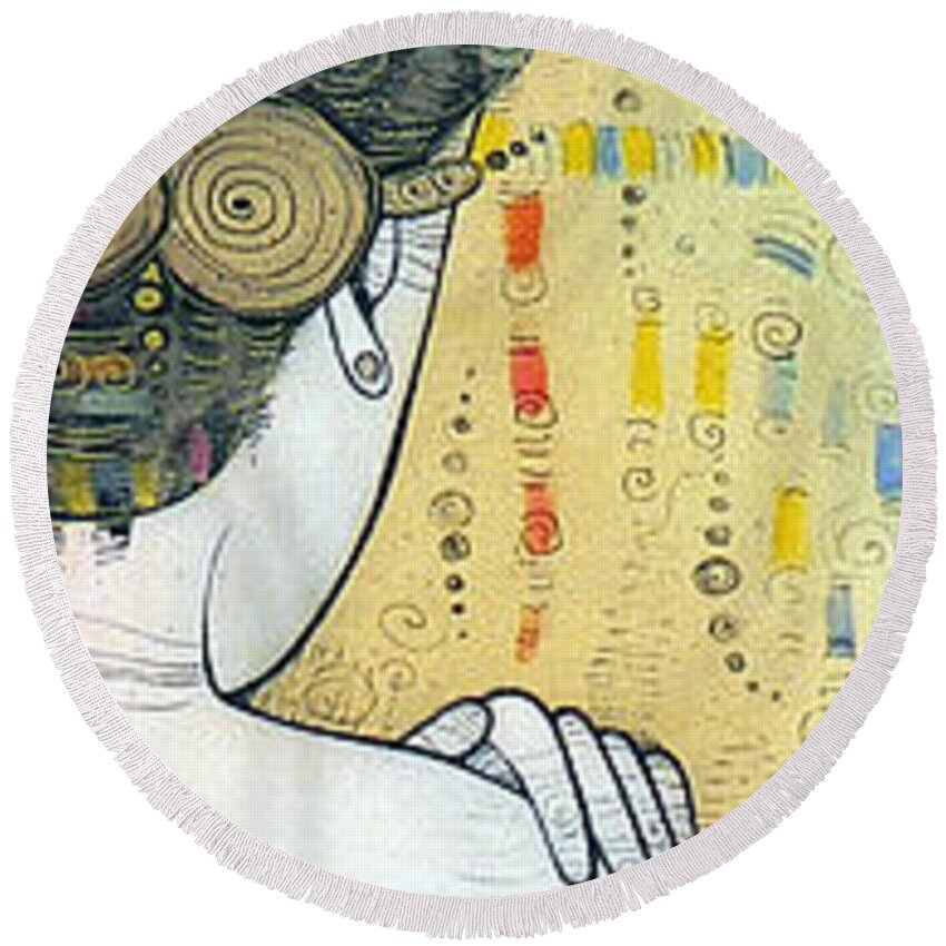 Albena Round Beach Towel featuring the painting The chair by Albena Vatcheva