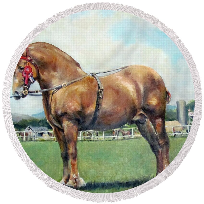 Nature Round Beach Towel featuring the painting The Champ by Donna Tucker