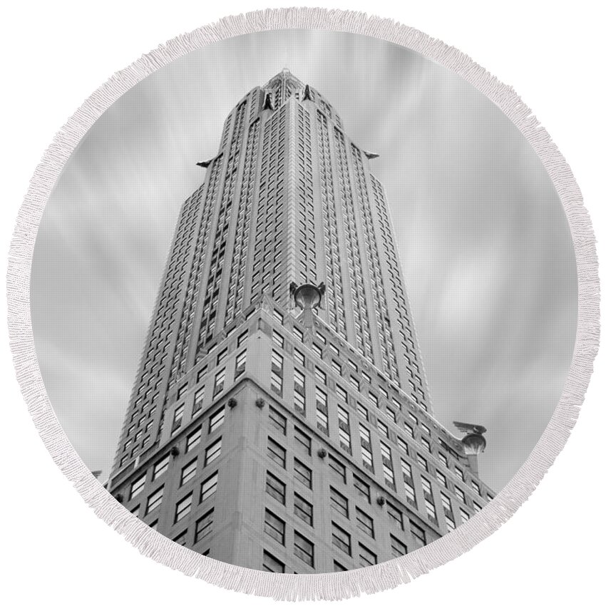 Landmarks Round Beach Towel featuring the photograph The Chrysler Building by Mike McGlothlen