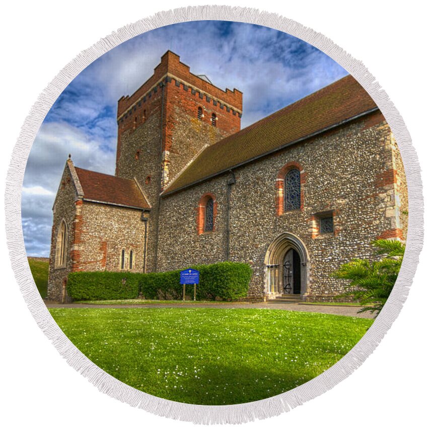 Dover Round Beach Towel featuring the photograph The Church at Dover Castle by Tim Stanley