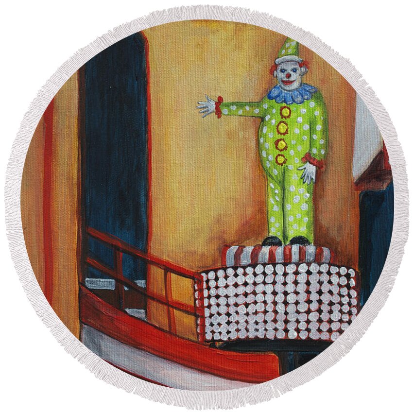 Asbury Art Round Beach Towel featuring the painting The Circus Fun House by Patricia Arroyo