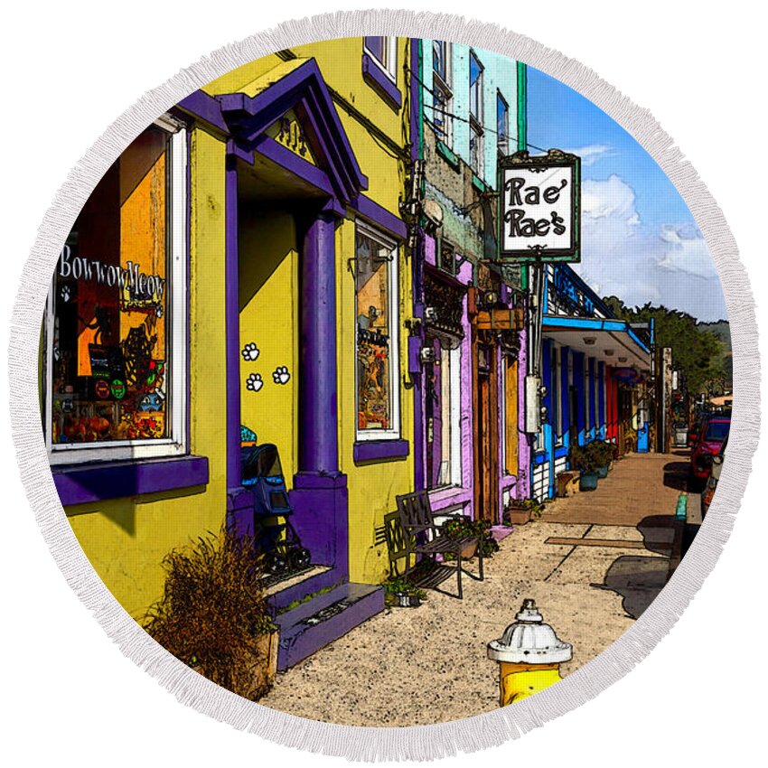 Sidewalk Round Beach Towel featuring the photograph The Colorful Sidewalks Of Newport by James Eddy