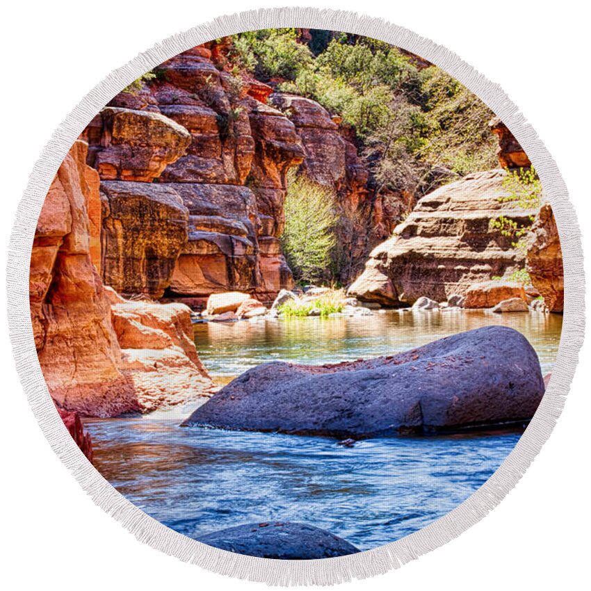Fred Larson Round Beach Towel featuring the photograph The Colors Of Oak Creek by Fred Larson