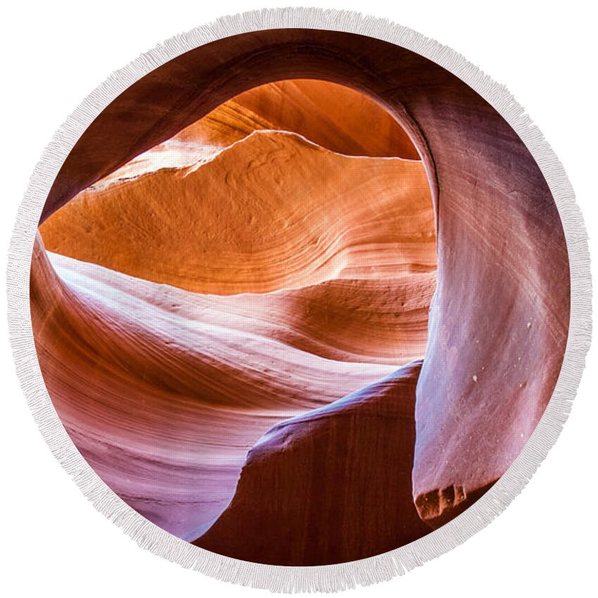 Antelope Canyon Round Beach Towel featuring the photograph The Corkscrew in Antelope Canyon by Pierre Leclerc Photography
