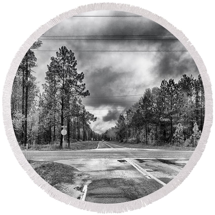 Hdr Round Beach Towel featuring the photograph The Crossroads by Howard Salmon