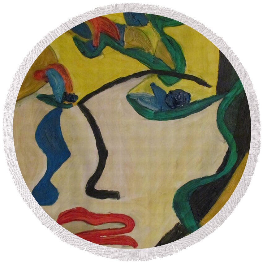 The Crying Girl Round Beach Towel featuring the painting The Crying Girl by Shea Holliman