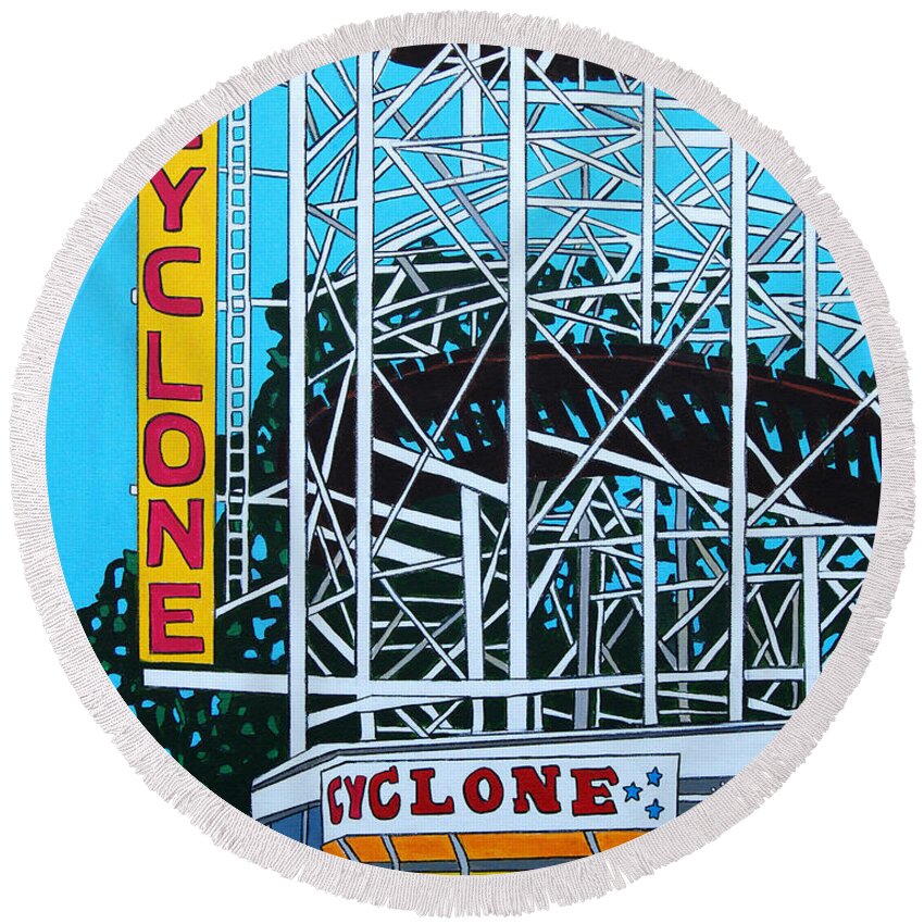 The Cyclone Round Beach Towel featuring the painting The Cyclone by Mike Stanko