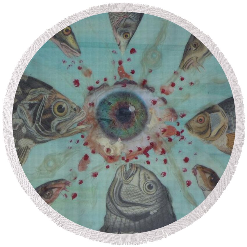 Eye Round Beach Towel featuring the mixed media The Death of Vision by Douglas Fromm