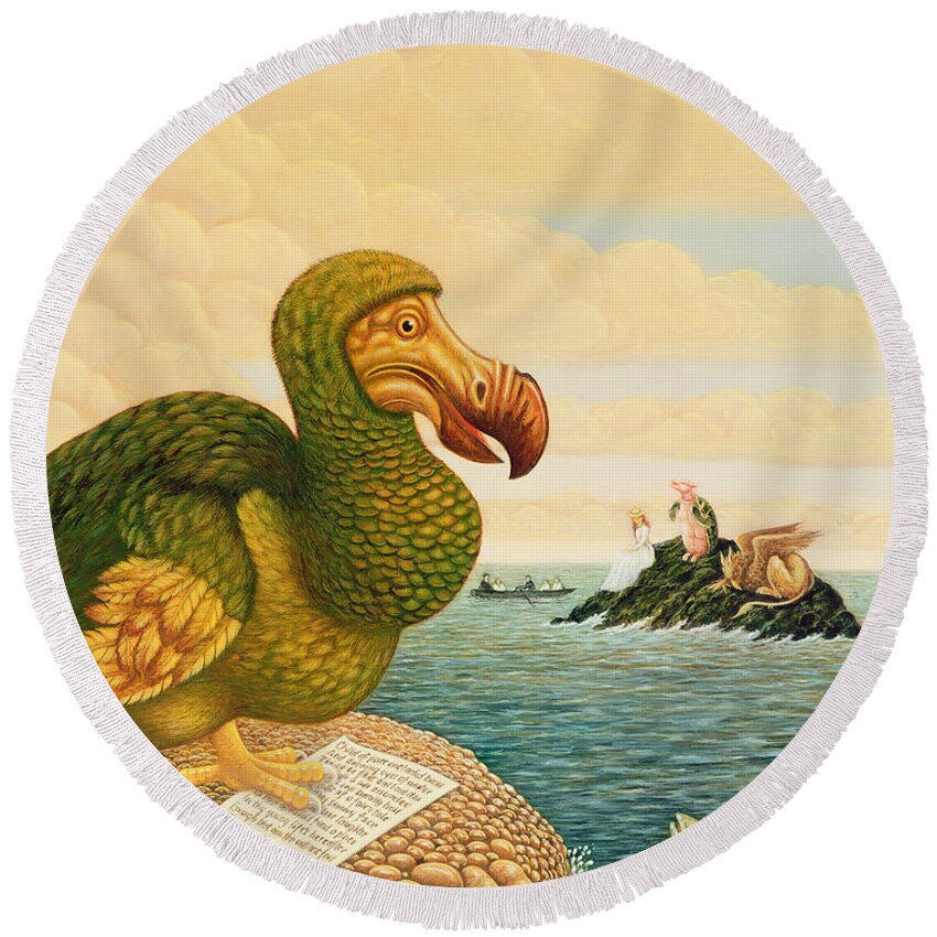 Bird Round Beach Towel featuring the painting The Dodo by Frances Broomfield