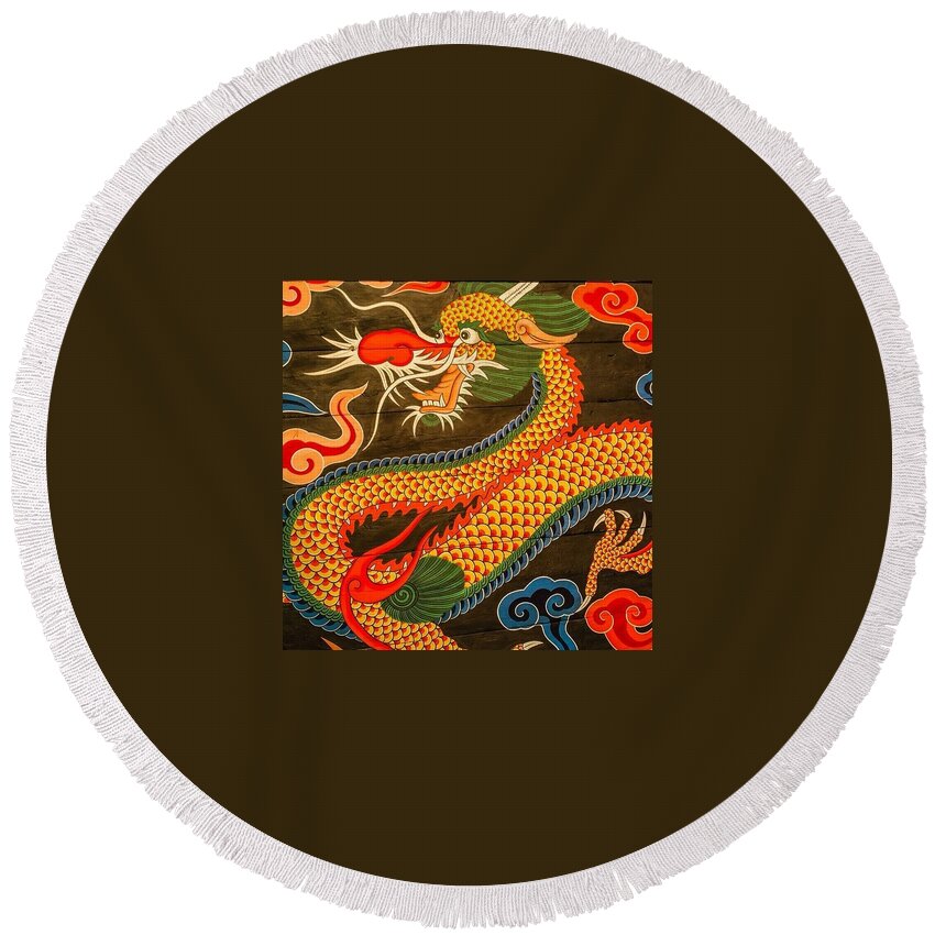 Leicam Round Beach Towel featuring the photograph The Dragon by Aleck Cartwright