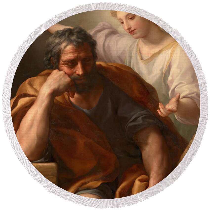 Anton Raphael Mengs Round Beach Towel featuring the painting The Dream of St Joseph by Anton Raphael Mengs