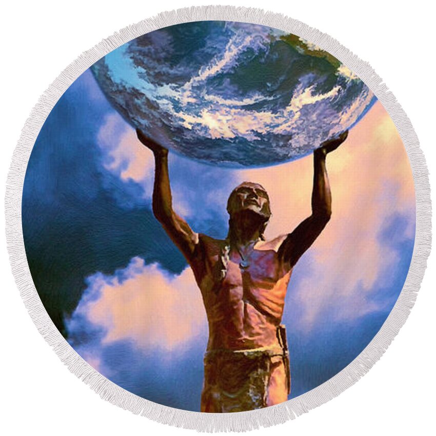 Cherokee Round Beach Towel featuring the painting The Earth is in Our Hands by John Haldane