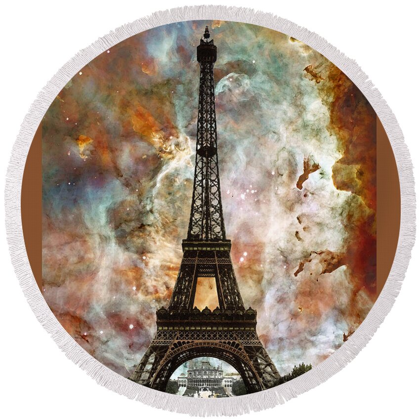 Eiffel Tower Round Beach Towel featuring the painting The Eiffel Tower - Paris France Art By Sharon Cummings by Sharon Cummings